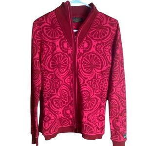 Icelandic Design Wool Blend  Berry Red Nordic Zip Cardigan Sweater Women M